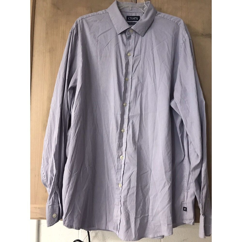 Chaps Performance LS Button Up Sz XXL‎ Striped Blue/White